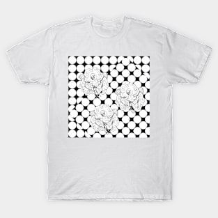 Black White Polka Dots And Florals T-Shirt